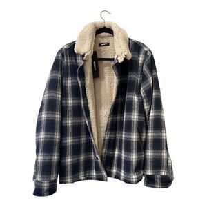 Nova mens Shacket Blue and White Plaid Sherpa lined